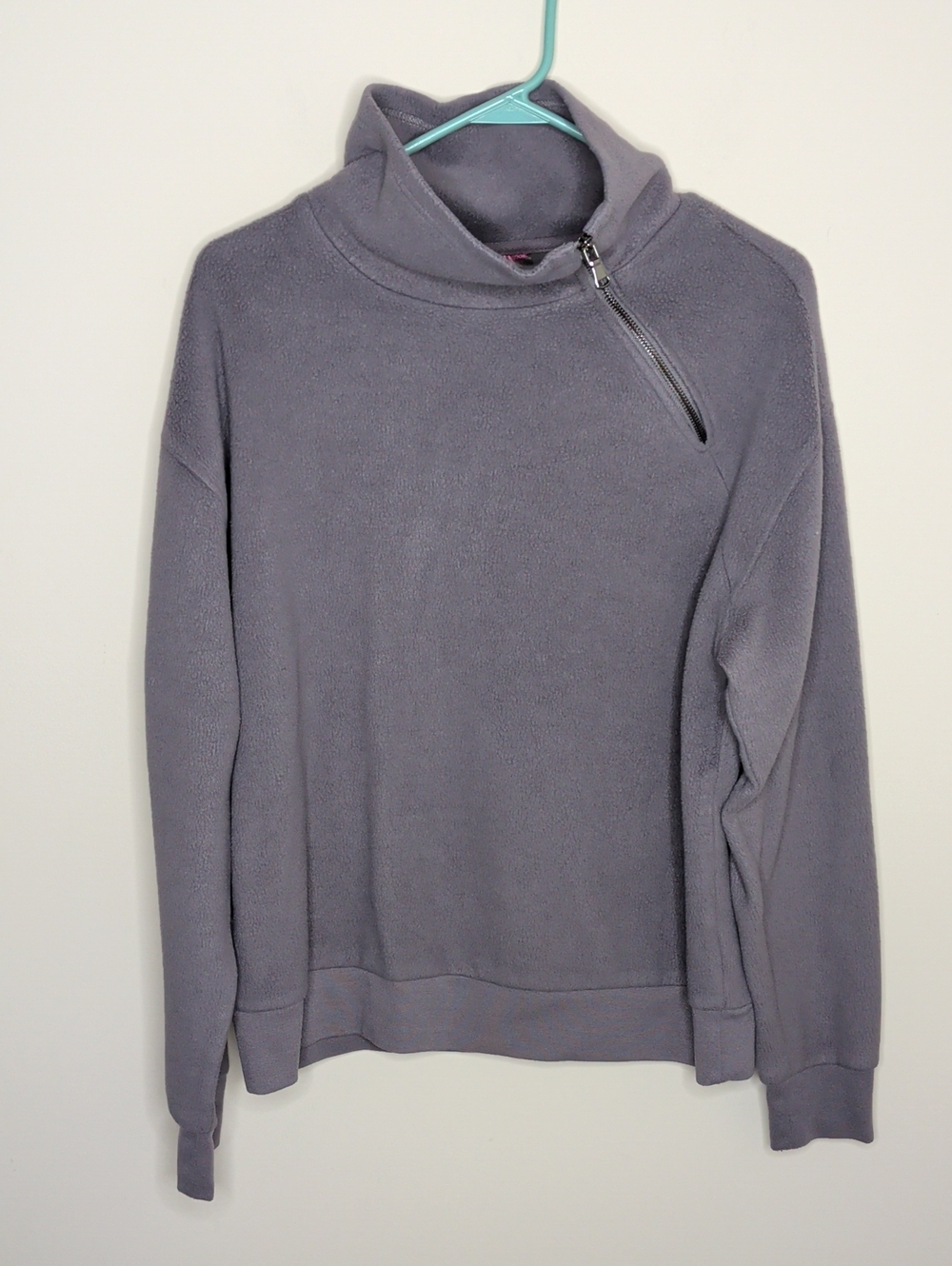Betsey Johnson Gray Asymmetrical Zip Fleece Pullover